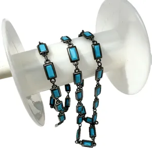 Fournitures de bijoux DIY chaîne en métal noir avec pierres rectangulaires bleues pour colliers