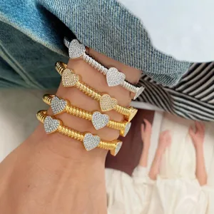 Ensemble Bijoux Bracelet Jonc et Bague Cœur Corde Torsadée Plaqué Or Argent Laiton Incrusté de Strass Accessoire pour Femme