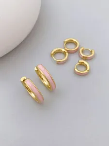 Minimalistische 18K vergoldete rosa Emaillierte Creolen Ohrringe Set Damen Schmuck.