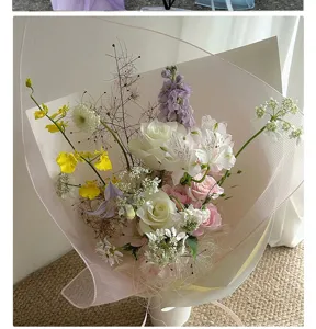 Korean style transparent mesh flower wrapping paper material for beautiful bouquet detail view