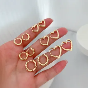 Minimalist Copper Electroplated Bamboo Joint Geometric Hoop Earrings Delicate Heart Shaped Ear Buckle For Women Commute Daily Fashion Jewelry Gift