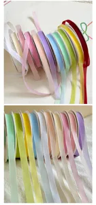 Colorful organza ribbon rolls detail shot, perfect for floral wrapping and DIY craft bows.
