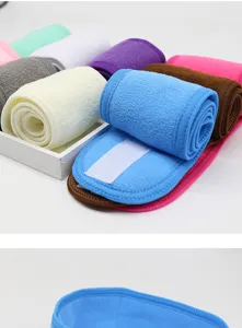 Multi-colored soft coral fleece facial headband set for makeup and skincare routines.