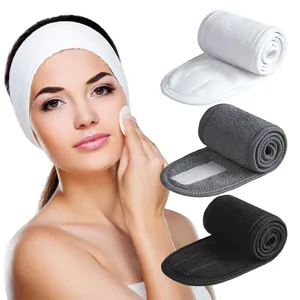 Adjustable Facial Wash Hair Band Soft Makeup Towel Wrap Sport Spa Yoga Headband With Magic Tape Closure Plaid Pattern Towel Cloth Head Wrap For Women Men Everyday