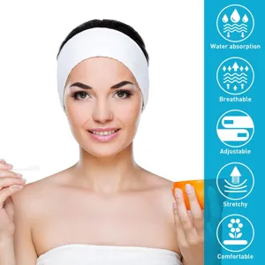 Soft adjustable white spa headband for facial makeup washing and skincare routine