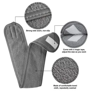 Adjustable gray spa headband for face washing with soft towel cloth and velcro