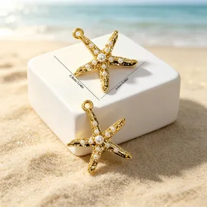 Gold starfish pearl pendant charm showing dimensions 2.9cm for DIY jewelry making