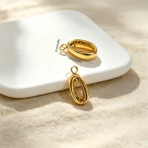 Detailed size dimensions of gold oval shell charms with pearls for DIY jewelry making
