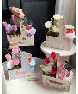Teacher's Day floral gift box milk tea cup holder handmade DIY flower packaging material