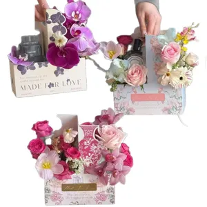 Handheld Flower Packaging Box Kraft Paper Milk Tea Coffee Carrier Gift Box For Teacher Mother's Day DIY Floral Supplies