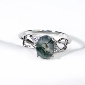 Moosachat S925 Sterlingsilber Ring Ovalschliff Durchbrochene Modische Damenschmuck