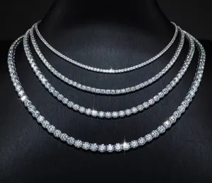 Collar de tenis de plata S925 moissanita exhibicion apilada multi-tamano detalles
