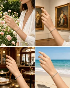 Impresionante pulsera de tenis de moissanite en plata 925, joyería de lujo brillante y chic.