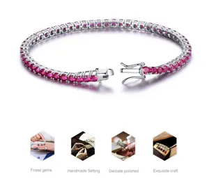 S925 Silber Tennisarmband mit funkelnden roten synthetischen Rubinen für Damen und Mädchen.