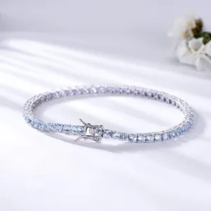 Mode Euro-Amerikanischen Stil Eingelegt Blau Strass Tennis Kette Armband Geschenk Für Frauen Trendige Funkelnde Galvanisierte Schmuck Zubehör