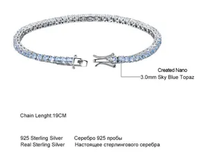 Detailansicht des S925 Silber Tennisarmbands mit blauen Nano-Topas Steinen, Länge 19cm.
