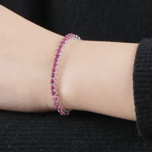 S925 Silber roter Rubin Edelstein Tennisarmband fuer Damen elegante glaenzende Handgelenk Schmuck
