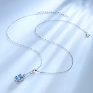 S925 Sterlingsilber Rechteck Blau Topas Anhänger Halskette Für Damen AAA Zirkonia Geometrisch Eingelegt Luxusschmuck Geschenk