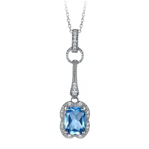 Eleganter S925 Sterling Silber Rechteck Blauer Topas Halskette Anhänger Schmuck!