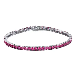 S925 Sterlingsilber Roter Rubinschmuck Tennisarmband Glänzender Korund Armschmuck