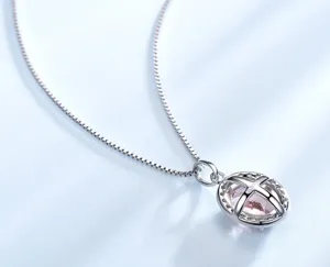 925 Silber Nano Morganit Halskette, eleganter rosa Schmuckanhänger mit feiner Kette.