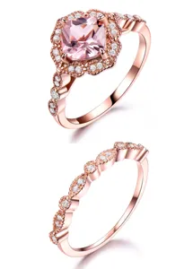 Elegantes Vintage Roségold 925 Silber Kissen rosa Morganit stapelbare Ringe Set Damen.