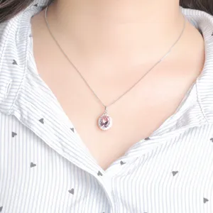 925 Silber Nano Morganit Ovale Anhänger Halskette Mode Schmuck Boxkette Detail Ansicht