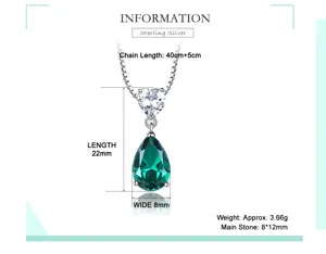 925er Silber Birne Grüne Zirkon Halskette Elegantes Herz Anhänger Schmuck für Frauen