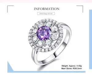 Eleganter Silberring mit funkelndem violetten Zirkon und klaren Steinen als edler Halo-Schmuck.