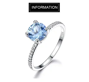 S925 Silber hellblauer Topas Ring minimalistischer Luxus Zirkonia Verlobungsring Damen
