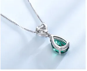 925 Sterling Silber Tropfen Gruen Zirkon Anhaenger Halskette Echtschmuck Geschenk Damen