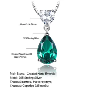 925 Sterlingsilber Nano Smaragd Anhänger Halskette Für Damen Herzform AAA Zirkonia Box Kette Elegant Jubiläum Schmuck Geschenk