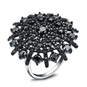 S925 Silber Schwarzer Edelstein Schirm Cluster Ring Gothic Hip Hop Statement Schmuck
