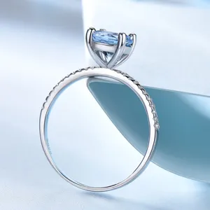 925 Sterlingsilber Quadratisch Himmelblau Topas Ring Zirkonia Eingelegt Luxus Verlobungsring Für Damen Mode Schmuck Geschenk