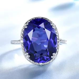 Anello in Argento Sterling 925 con Tanzanite Ovale per Donna Lussuoso Halo Strass Anello di Fidanzamento Regalo di Natale