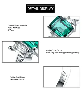 Detaillierte Ansicht des S925 Silber quadratischen Smaragdrings mit Zirkonia.