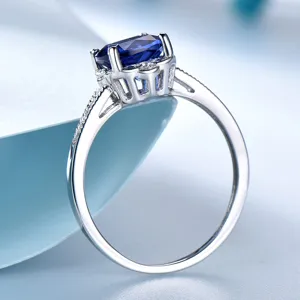 925 Sterlingsilber Kissen Schliff Blau Nano Tansanit Ring Für Damen Luxus Strass Halo Hochzeitstag Schmuck Geschenk