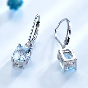 S925 Silber Ohrringe Kissen Schliff hellblaue Topas Klappbrisur Damen Ohrschmuck