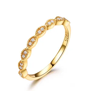 Vergoldeter 925er Silber Ring mit Full Pave Zirkonia und Milgrain Welle Damen Neu
