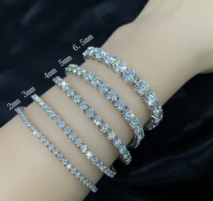 Pulsera de tenis de moissanita de plata S925, brillo deslumbrante, múltiples tamaños de 2mm a 6.5mm.