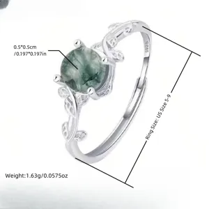 Silver Moss Agate Ring Vine Leaf Design Elegant Cool Style US Size 5 to 9 Jewelry