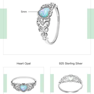 Eleganter 925er Sterlingsilber Ring mit 5mm Herz Opal und vintage Fassung Design.