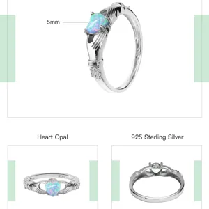Claddagh Herz Opal 925 Sterling Silber Ring einzigartiger Farbwechsel Kronen Mode Schmuck