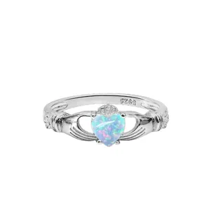 Claddagh Herz Opal S925 Sterling Silber Ring mit Krone und Liebes Edelstein Design