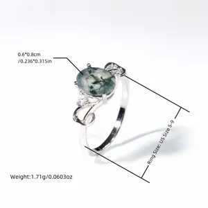 Moosachat S925 Silber Ring Ovale Schliff Hohles Design Minimalistischer Ring US 5-9