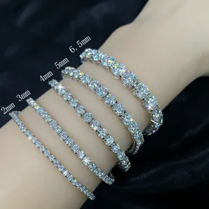 Brazalete de tenis de moissanita de plata S925, joyería de cadena de muñeca apilable brillante.