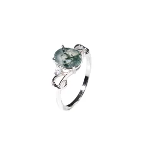 Wunderschöner Moosachat 925 Silberring Cabochon Schliff minimalistischer Modeschmuck