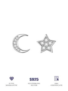 Exquisite S925 Silber Moissanit Stern und Mond Ohrringe, elegante funkelnde Damenschmuck.