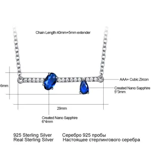 Collana in argento sterling 925 con zircone cubico e raffinato pendente in zaffiro nano.