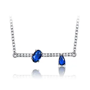 Collana Gemma Blu Argento Sterling 925 Zircone Micro-intarsio Elegante Ciondolo Gioiello